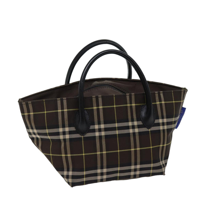 BurberrySs Nova Check Blue Label Hand Bag Nylon Brown Auth kk208