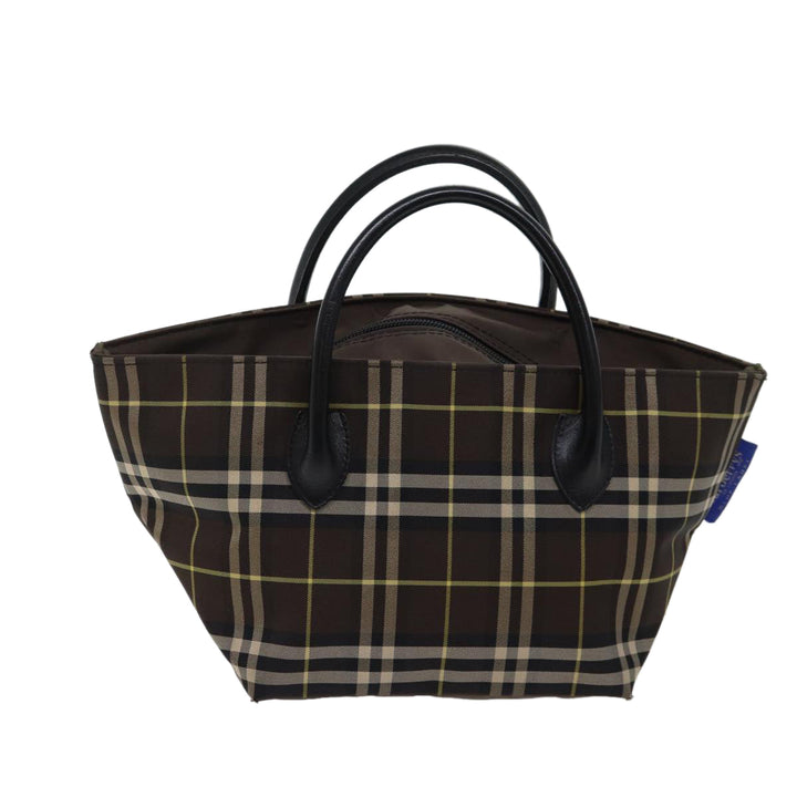BurberrySs Nova Check Blue Label Hand Bag Nylon Brown Auth kk208