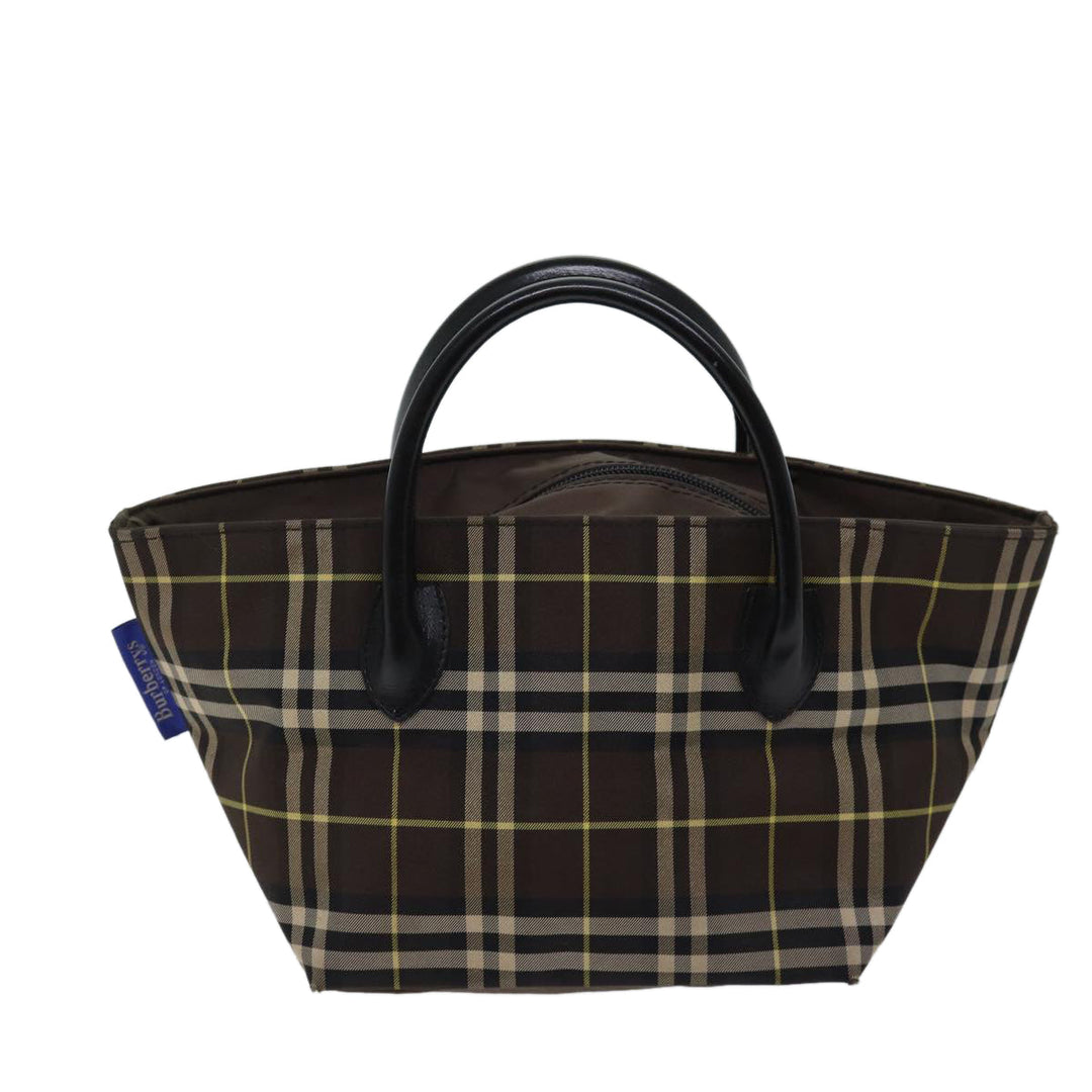 BurberrySs Nova Check Blue Label Hand Bag Nylon Brown Auth kk208
