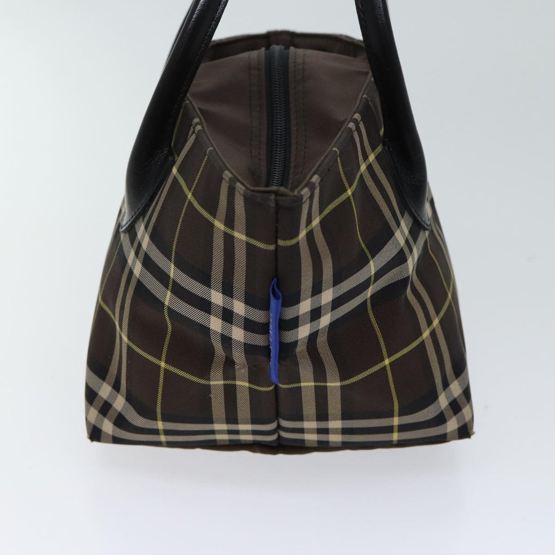 BurberrySs Nova Check Blue Label Hand Bag Nylon Brown Auth kk208