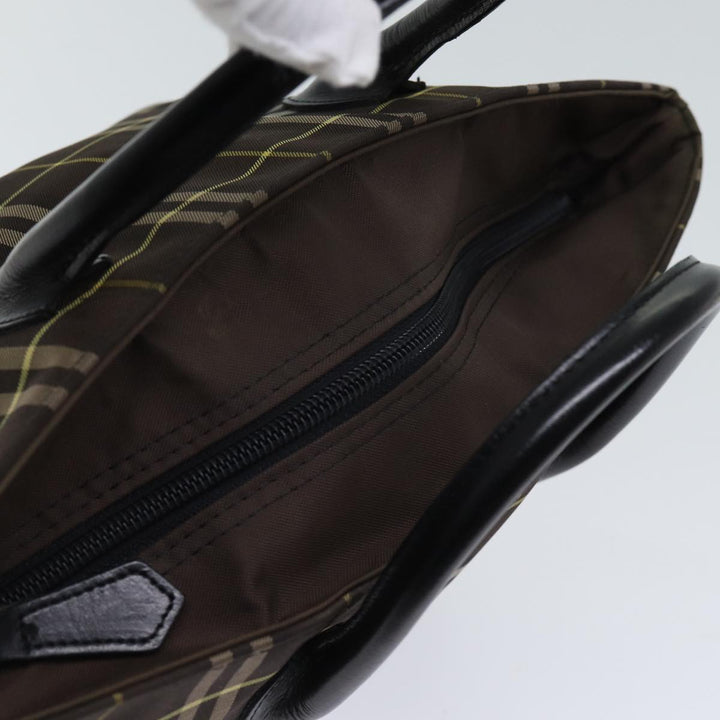 BurberrySs Nova Check Blue Label Hand Bag Nylon Brown Auth kk208