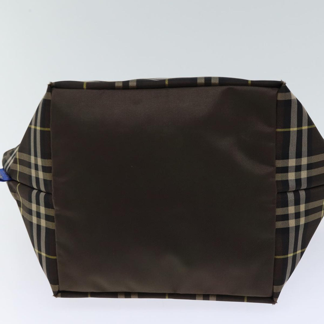BurberrySs Nova Check Blue Label Hand Bag Nylon Brown Auth kk208
