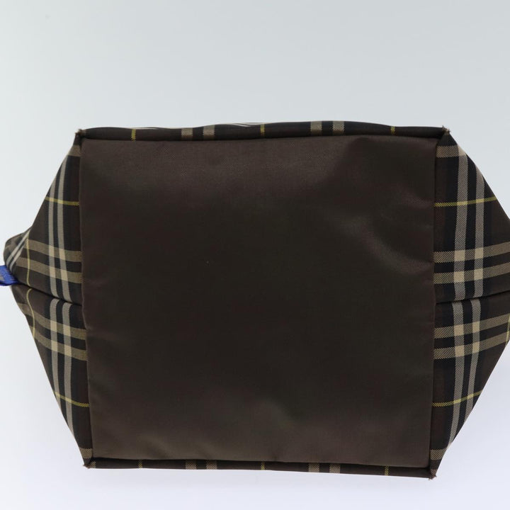 BurberrySs Nova Check Blue Label Hand Bag Nylon Brown Auth kk208
