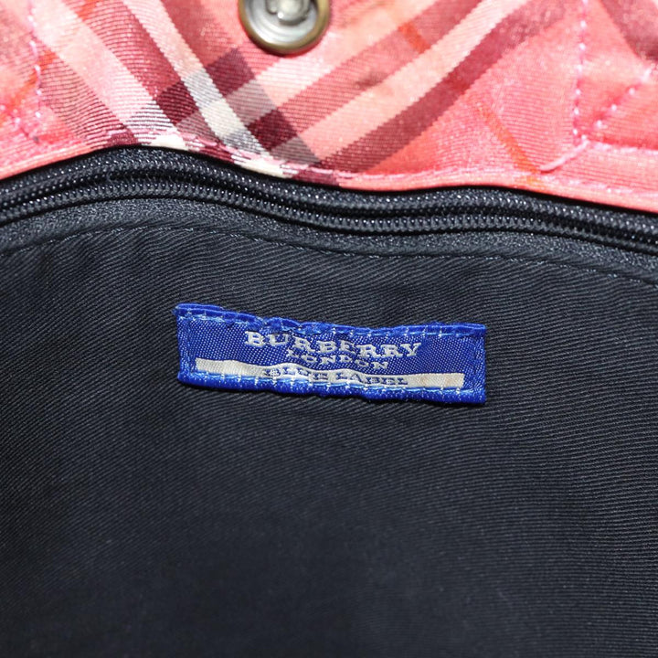 Burberry Nova Check Blue Label Hand Bag Nylon Pink Auth kk216