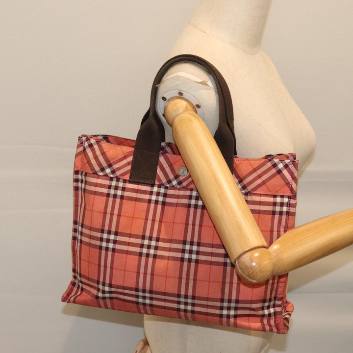 Burberry Nova Check Blue Label Hand Bag Nylon Pink Auth kk216