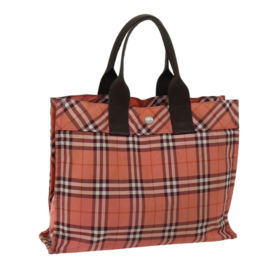 Burberry Nova Check Blue Label Hand Bag Nylon Pink Auth kk216