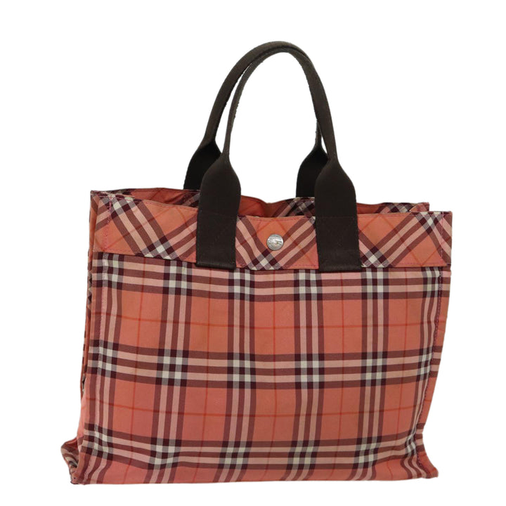Burberry Nova Check Blue Label Hand Bag Nylon Pink Auth kk216