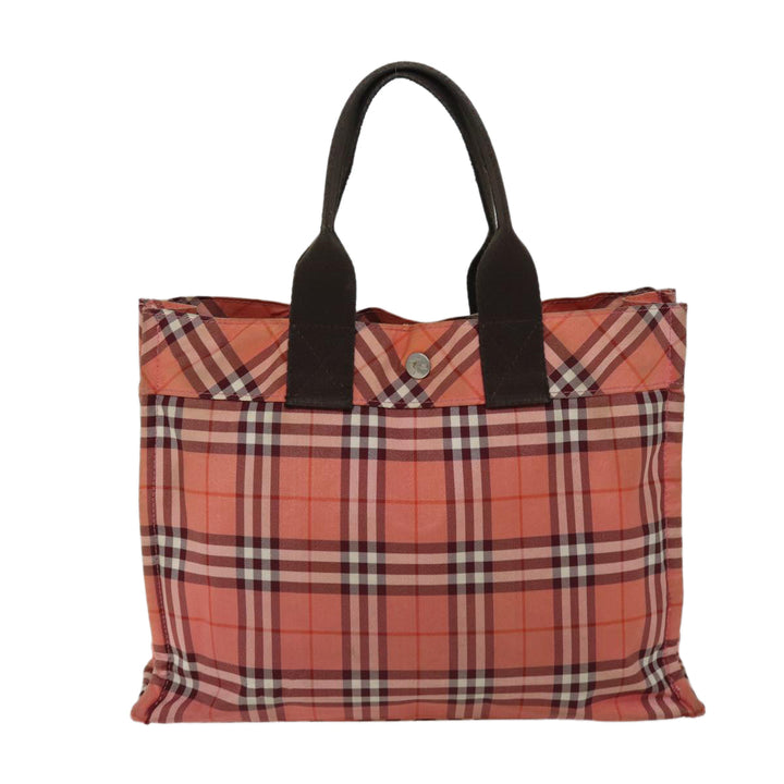 Burberry Nova Check Blue Label Hand Bag Nylon Pink Auth kk216