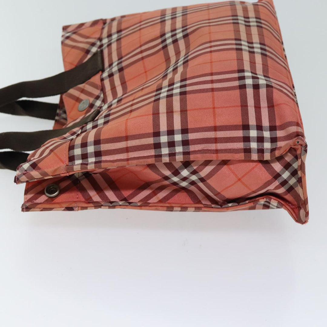 Burberry Nova Check Blue Label Hand Bag Nylon Pink Auth kk216