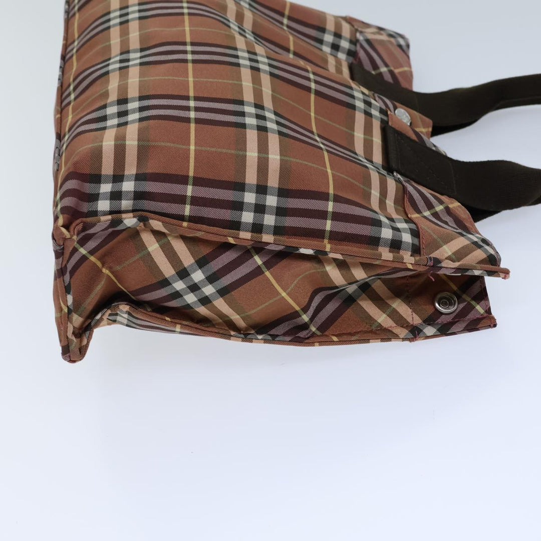Burberry Nova Check Blue Label Hand Bag Nylon Orange Brown Auth kk222