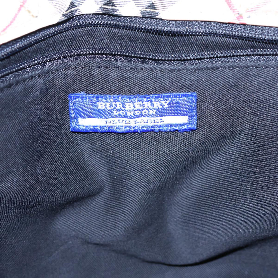 Burberry Nova Check Blue Label Hand Bag Nylon Beige Black Auth kk223