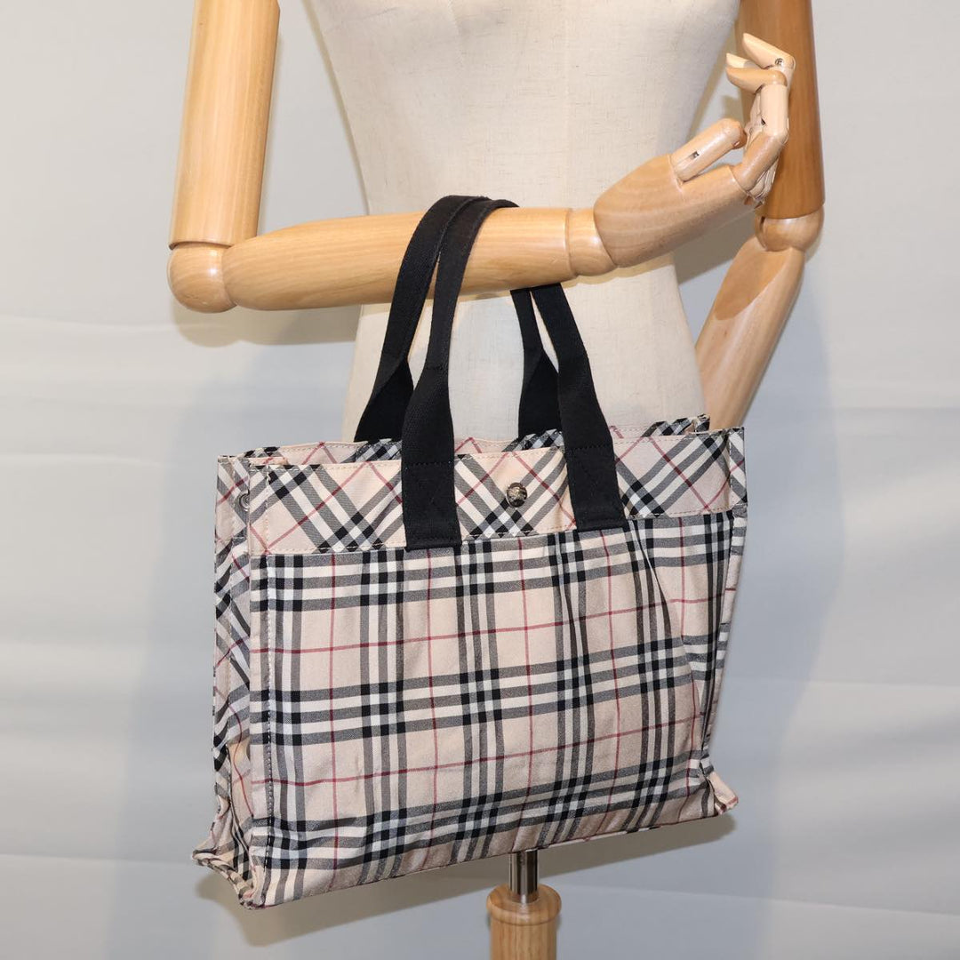 Burberry Nova Check Blue Label Hand Bag Nylon Beige Black Auth kk223