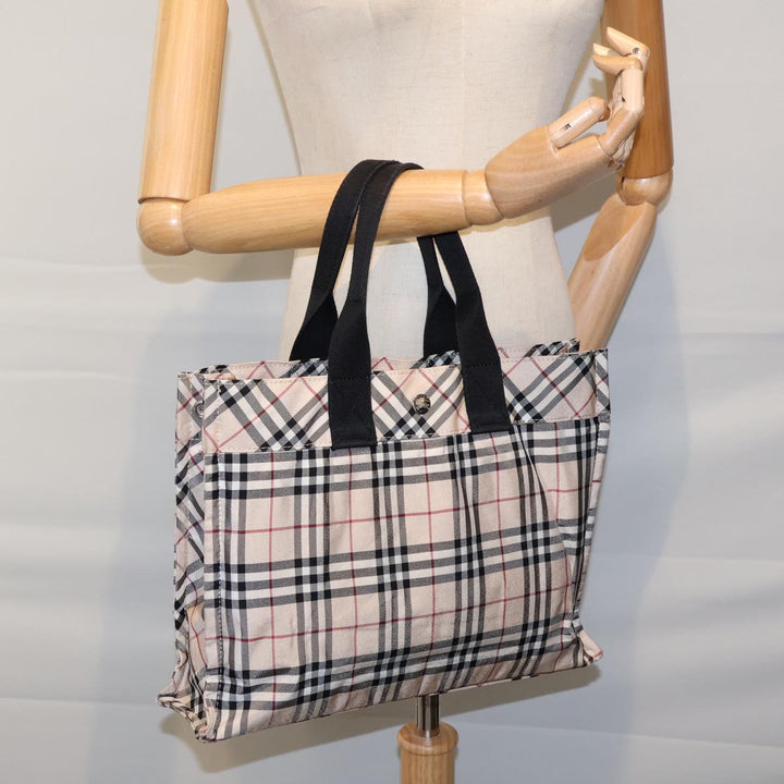 Burberry Nova Check Blue Label Hand Bag Nylon Beige Black Auth kk223