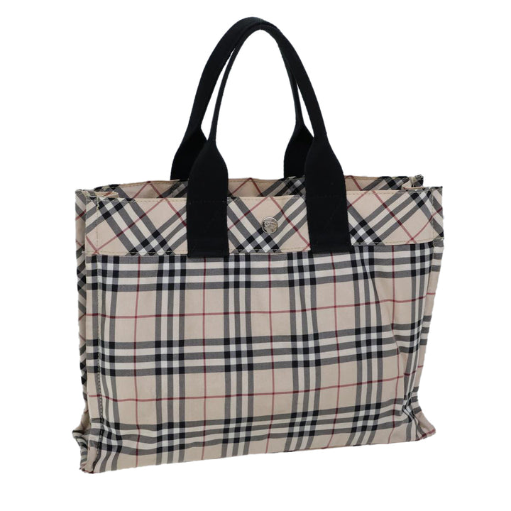 Burberry Nova Check Blue Label Hand Bag Nylon Beige Black Auth kk223