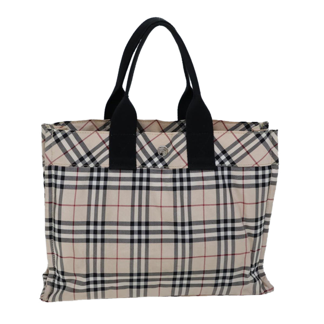 Burberry Nova Check Blue Label Hand Bag Nylon Beige Black Auth kk223