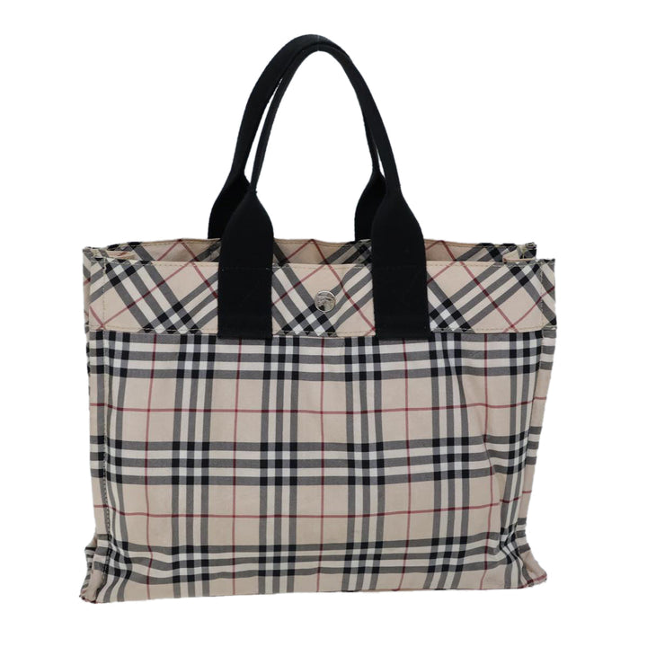 Burberry Nova Check Blue Label Hand Bag Nylon Beige Black Auth kk223