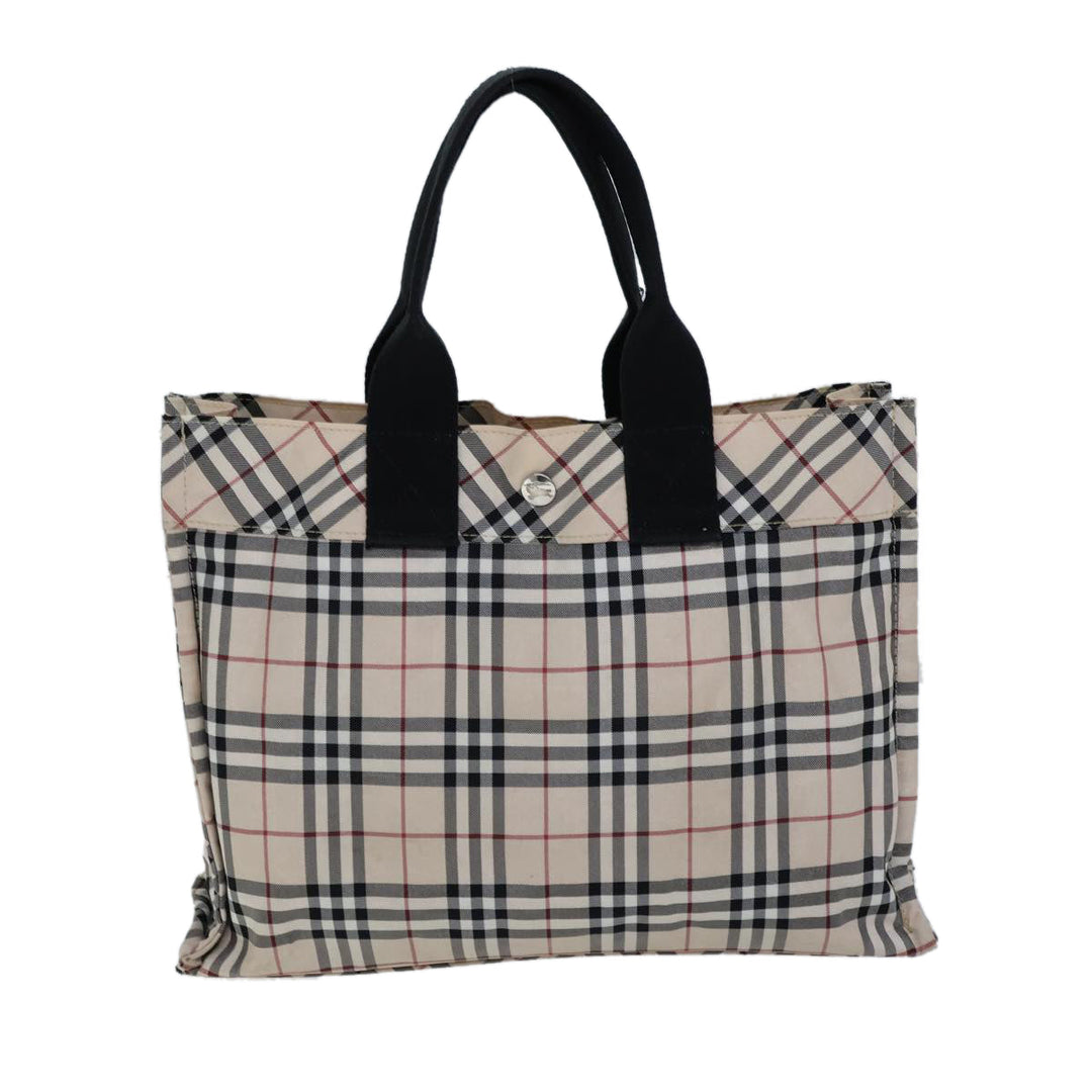 Burberry Nova Check Blue Label Hand Bag Nylon Beige Black Auth kk223