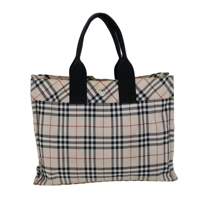 Burberry Nova Check Blue Label Hand Bag Nylon Beige Black Auth kk223