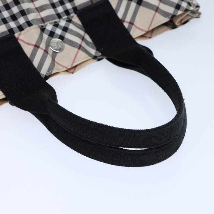 Burberry Nova Check Blue Label Hand Bag Nylon Beige Black Auth kk223
