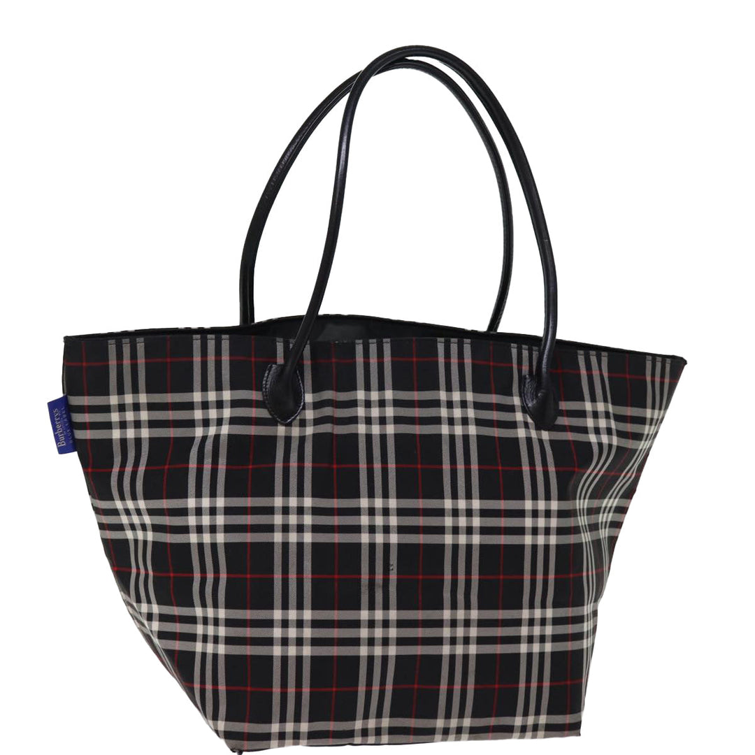 BurberrySs Nova Check Blue Label Tote Bag Nylon Black Auth kk241