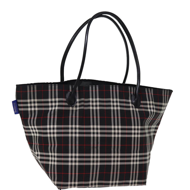 BurberrySs Nova Check Blue Label Tote Bag Nylon Black Auth kk241