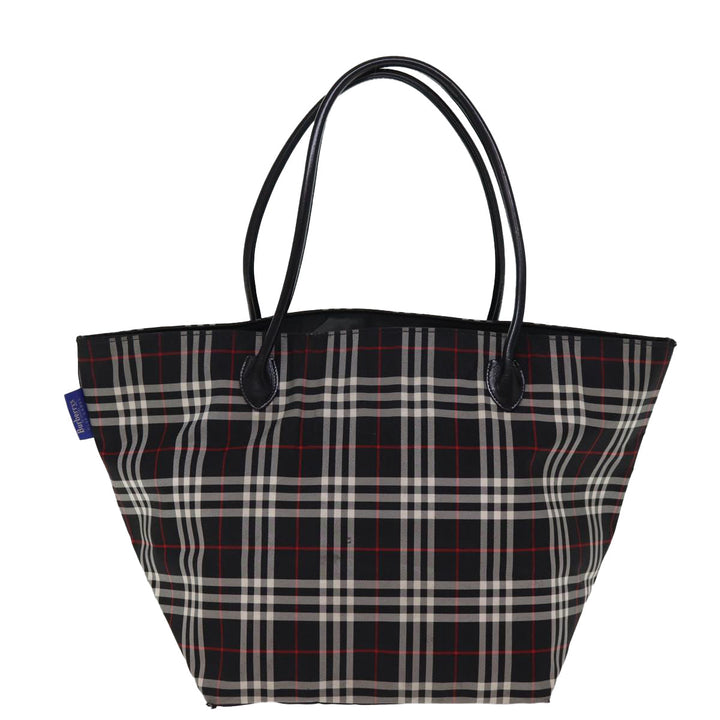 BurberrySs Nova Check Blue Label Tote Bag Nylon Black Auth kk241