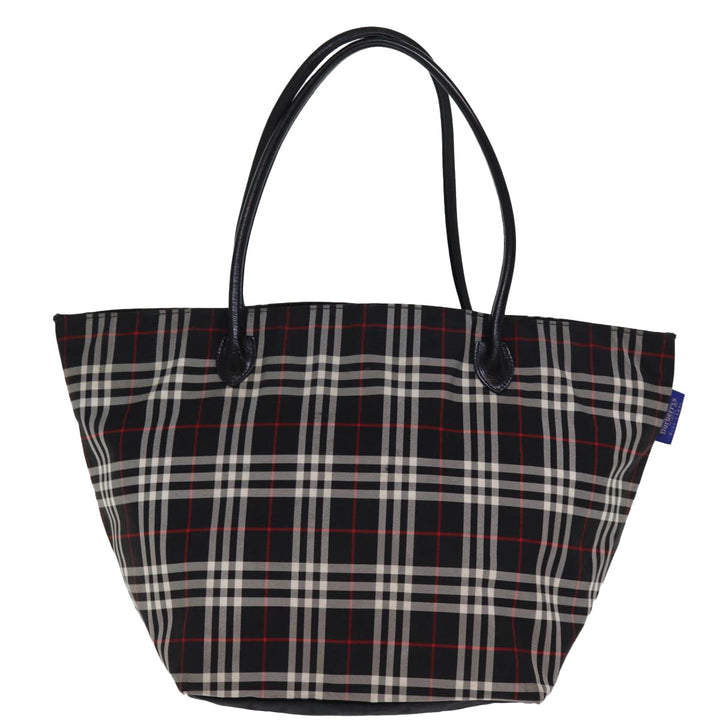 BurberrySs Nova Check Blue Label Tote Bag Nylon Black Auth kk241