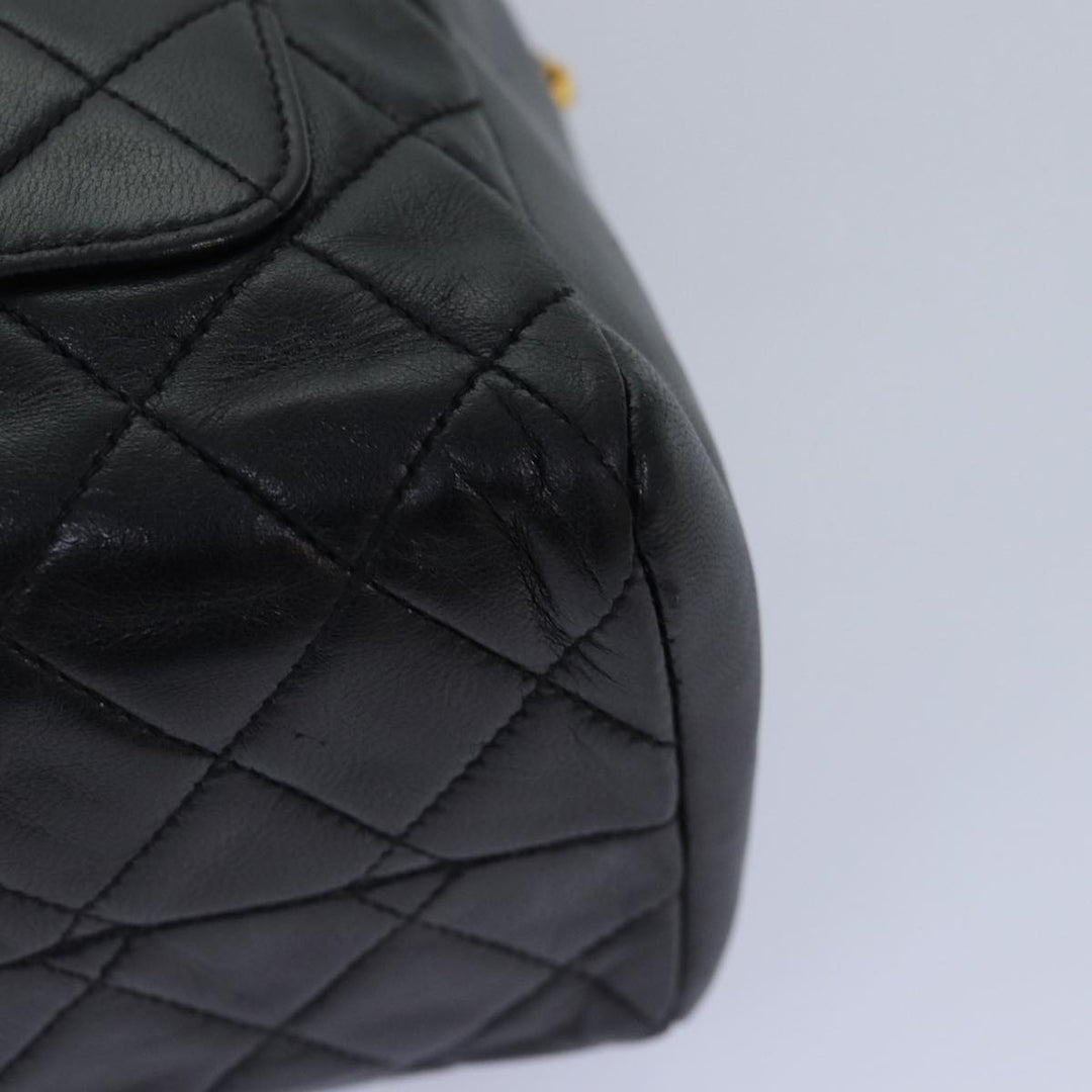 Top Quality Chanel Matelasse COCO Mark Hand Bag Lamb Skin Black Gold CC Auth kk300
