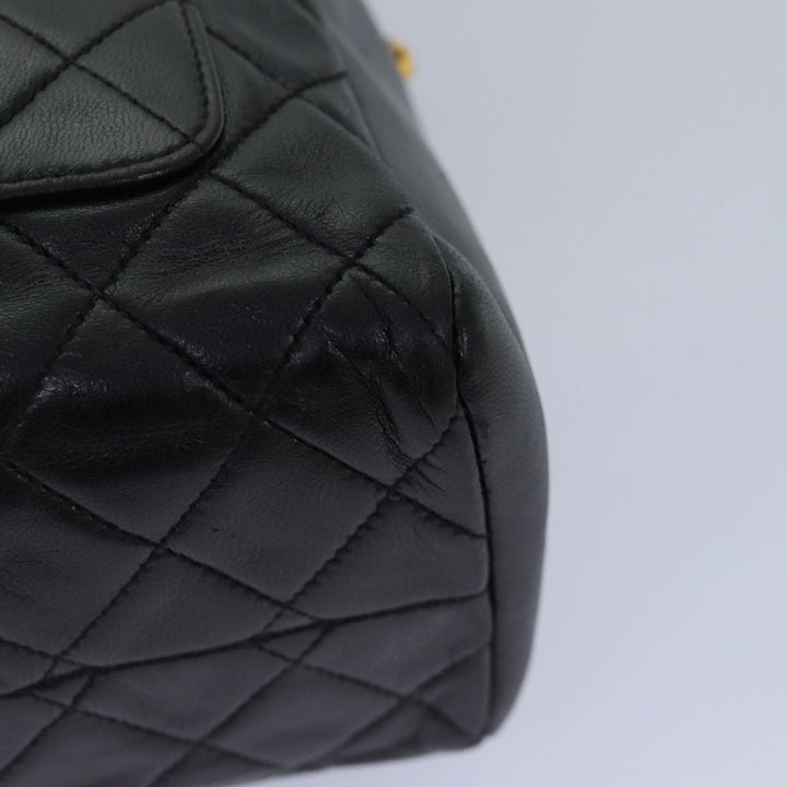 Top Quality Chanel Matelasse COCO Mark Hand Bag Lamb Skin Black Gold CC Auth kk300