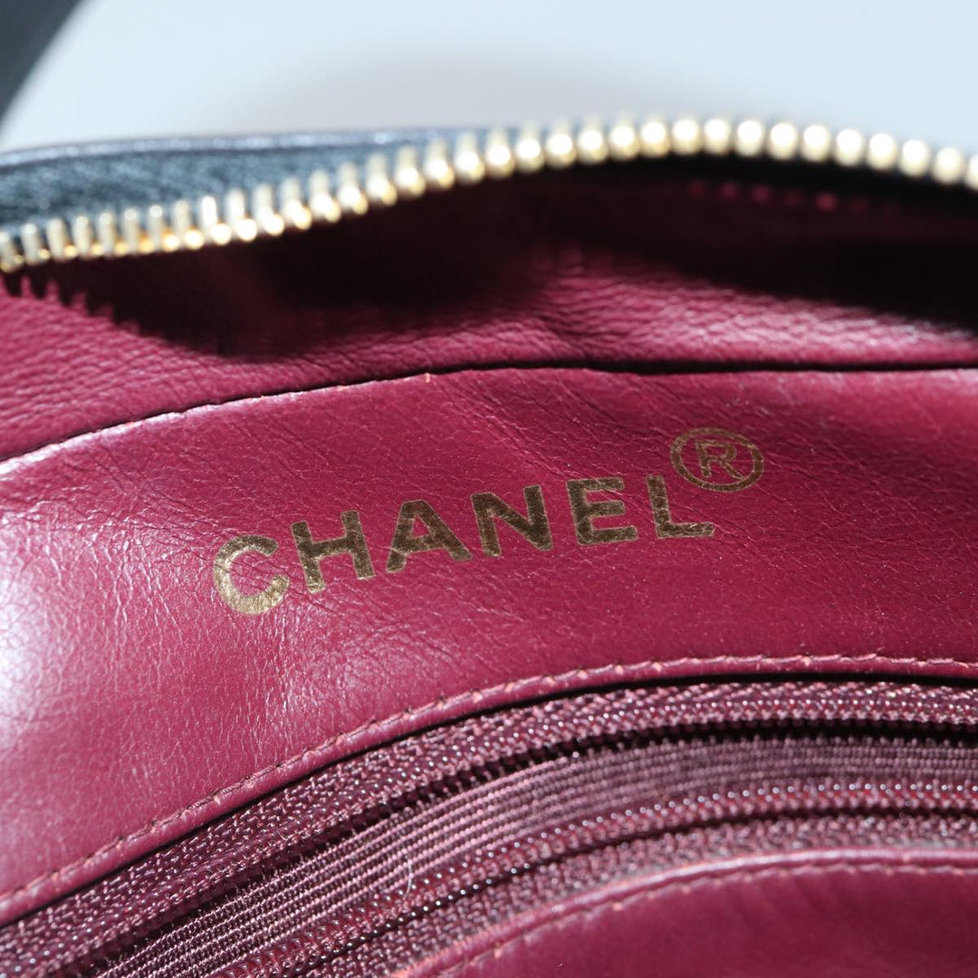 Top Quality Chanel Matelasse COCO Mark Hand Bag Lamb Skin Black Gold CC Auth kk300