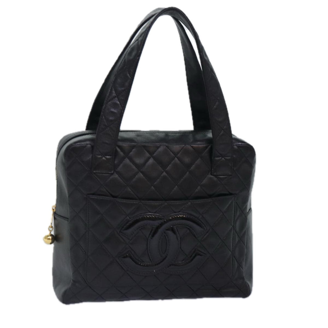 Top Quality Chanel Matelasse COCO Mark Hand Bag Lamb Skin Black Gold CC Auth kk300