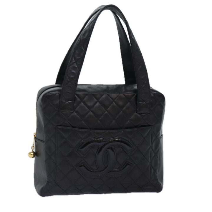 Top Quality Chanel Matelasse COCO Mark Hand Bag Lamb Skin Black Gold CC Auth kk300