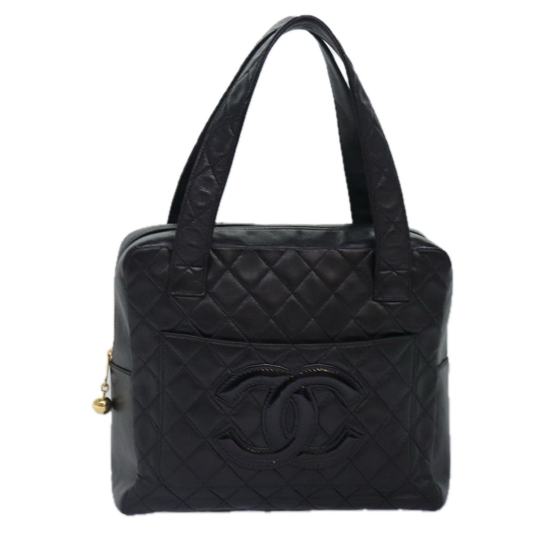 Top Quality Chanel Matelasse COCO Mark Hand Bag Lamb Skin Black Gold CC Auth kk300