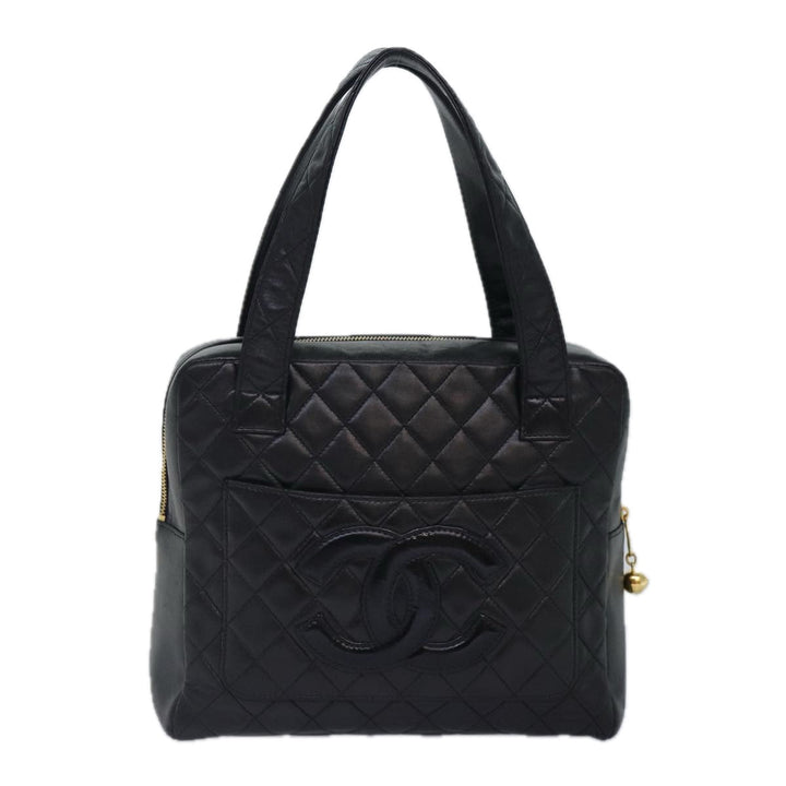 Top Quality Chanel Matelasse COCO Mark Hand Bag Lamb Skin Black Gold CC Auth kk300