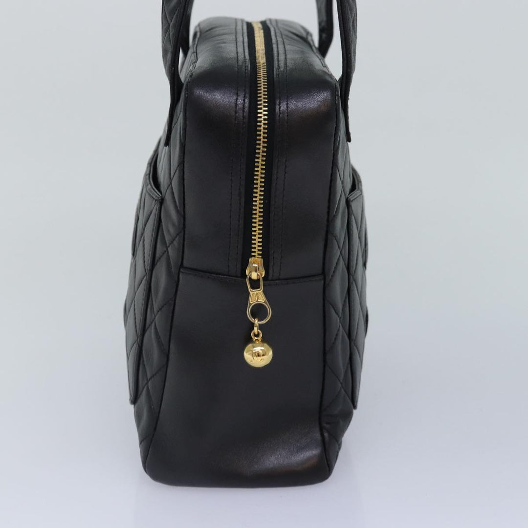 Top Quality Chanel Matelasse COCO Mark Hand Bag Lamb Skin Black Gold CC Auth kk300