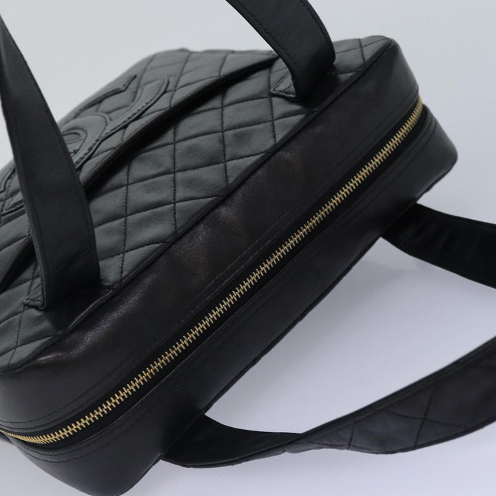 Top Quality Chanel Matelasse COCO Mark Hand Bag Lamb Skin Black Gold CC Auth kk300