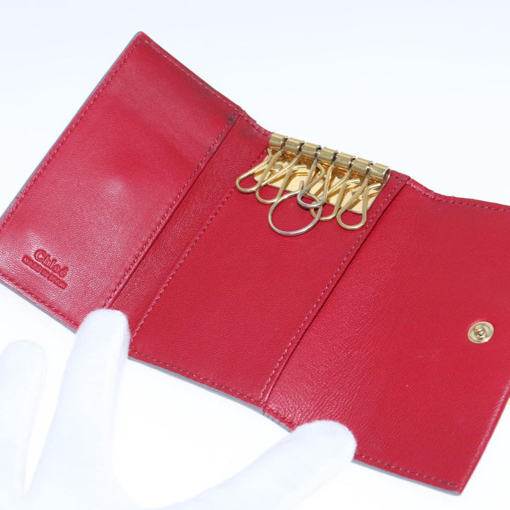 Chloe Key Case Wallet Leather Red Gold kk359
