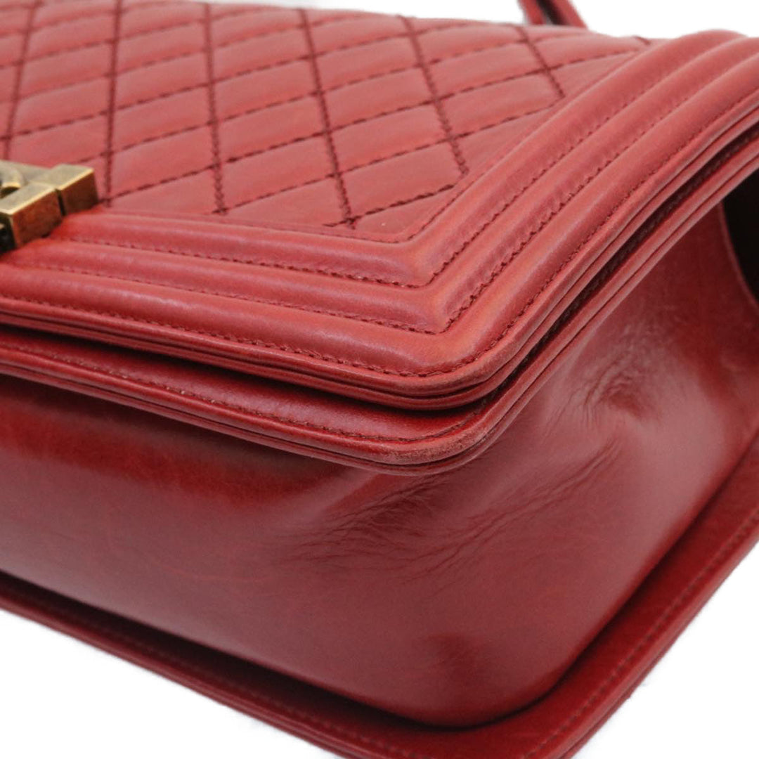 Chanel Boy  Matelasse Chain New Shoulder Bag Leather Red CC Auth knn010