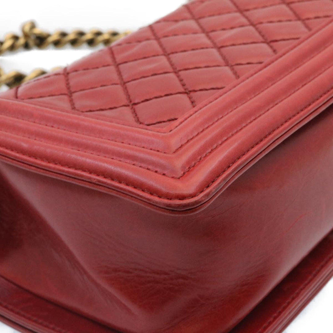 Chanel Boy  Matelasse Chain New Shoulder Bag Leather Red CC Auth knn010