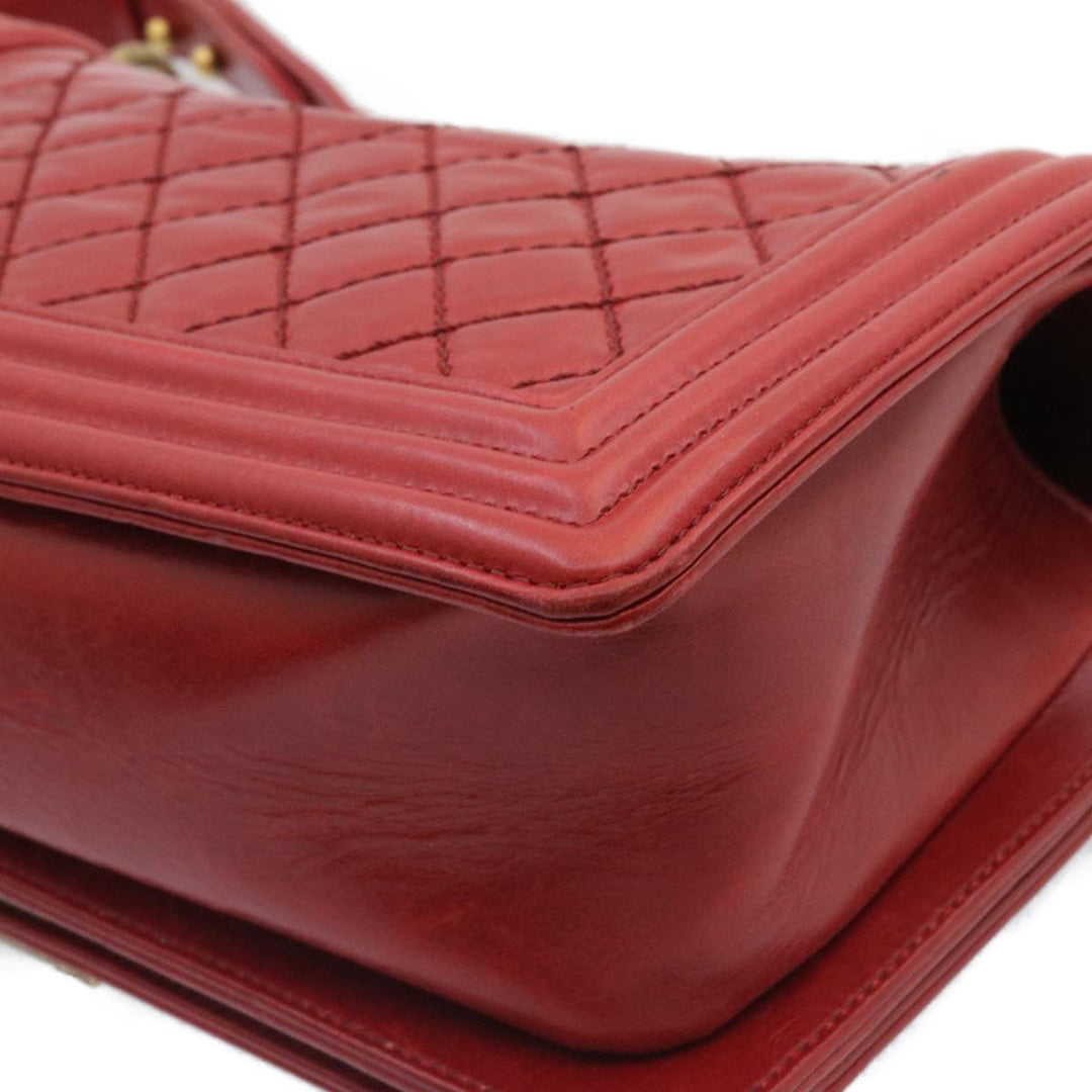 Chanel Boy  Matelasse Chain New Shoulder Bag Leather Red CC Auth knn010