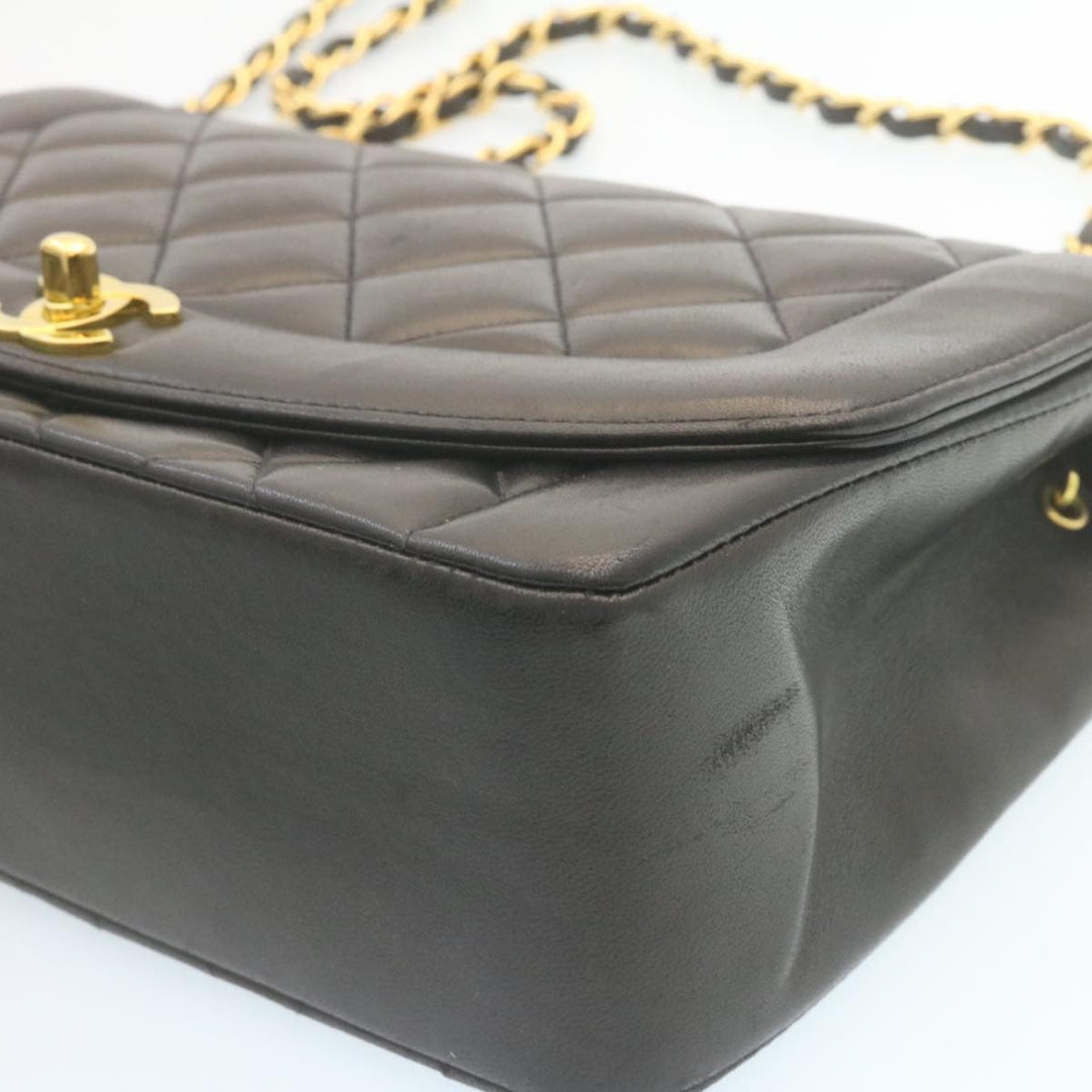 Top Quality Chanel Chain Turn Lock Diana Matelasse Shoulder Bag Lamb Skin Black Auth knn076