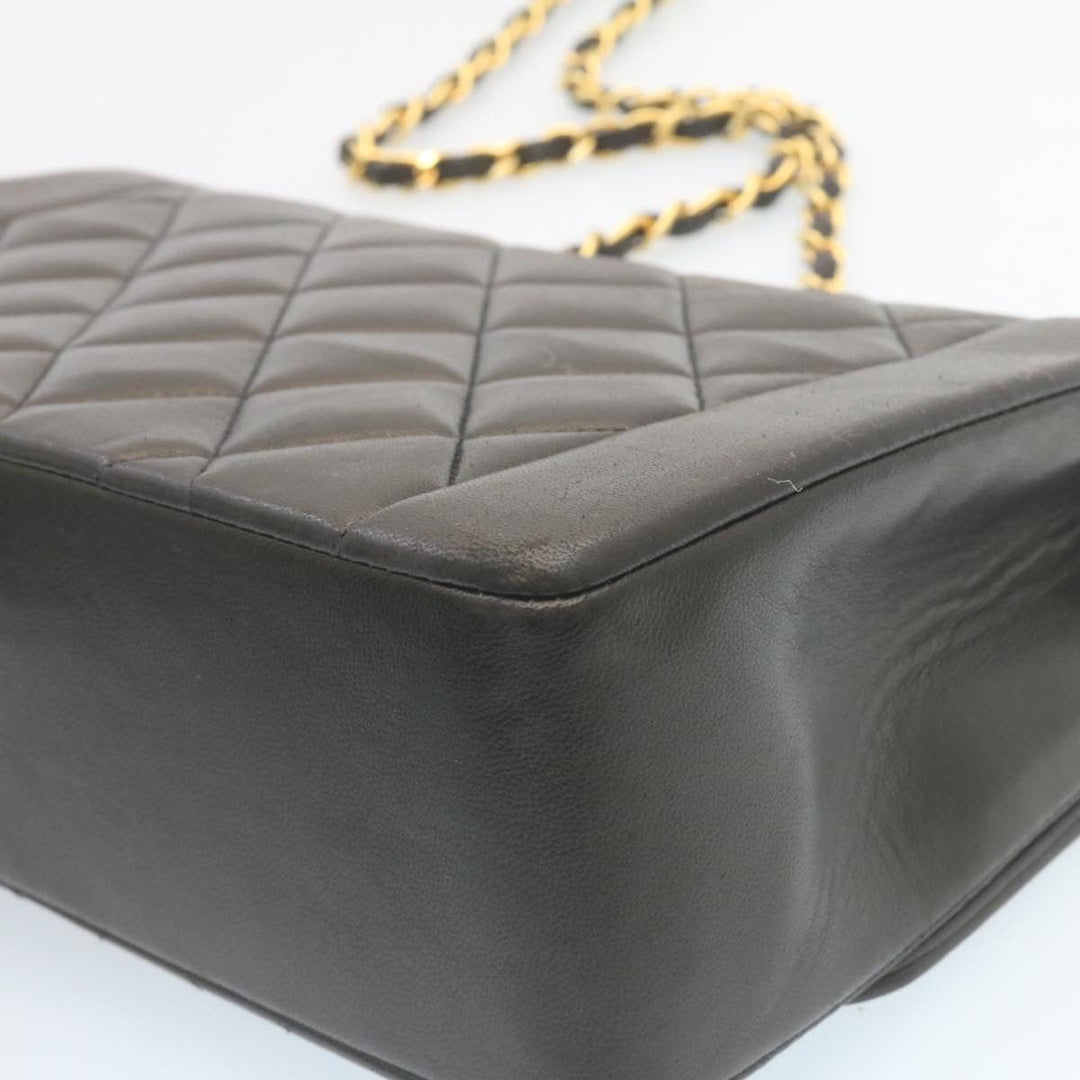 Top Quality Chanel Chain Turn Lock Diana Matelasse Shoulder Bag Lamb Skin Black Auth knn076