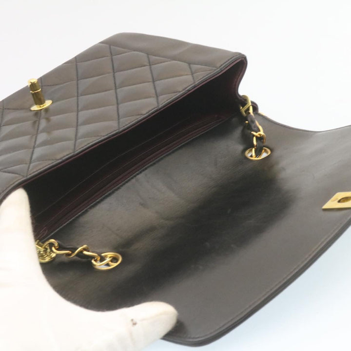 Top Quality Chanel Chain Turn Lock Diana Matelasse Shoulder Bag Lamb Skin Black Auth knn076
