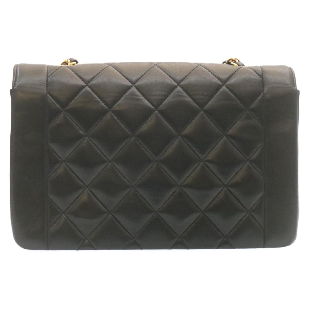 Top Quality Chanel Chain Turn Lock Diana Matelasse Shoulder Bag Lamb Skin Black Auth knn076