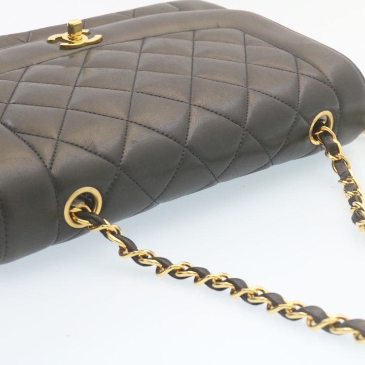 Top Quality Chanel Chain Turn Lock Diana Matelasse Shoulder Bag Lamb Skin Black Auth knn076