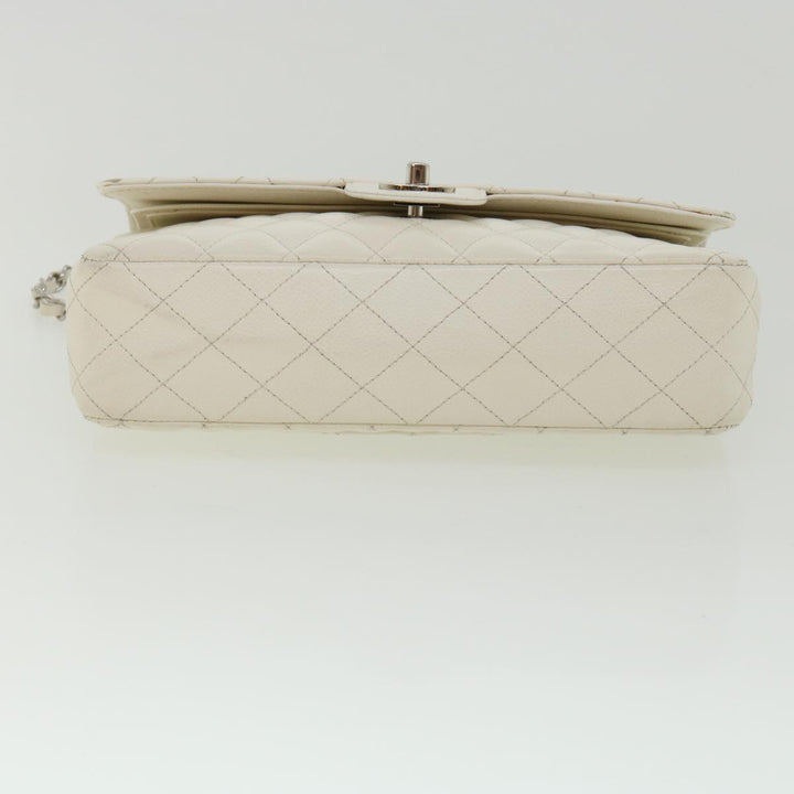 Chanel Matelasse Double New Chain Shoulder Bag Caviar Skin White CC Auth knn085