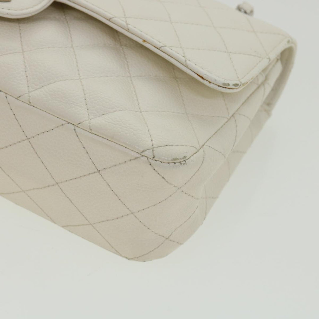 Chanel Matelasse Double New Chain Shoulder Bag Caviar Skin White CC Auth knn085