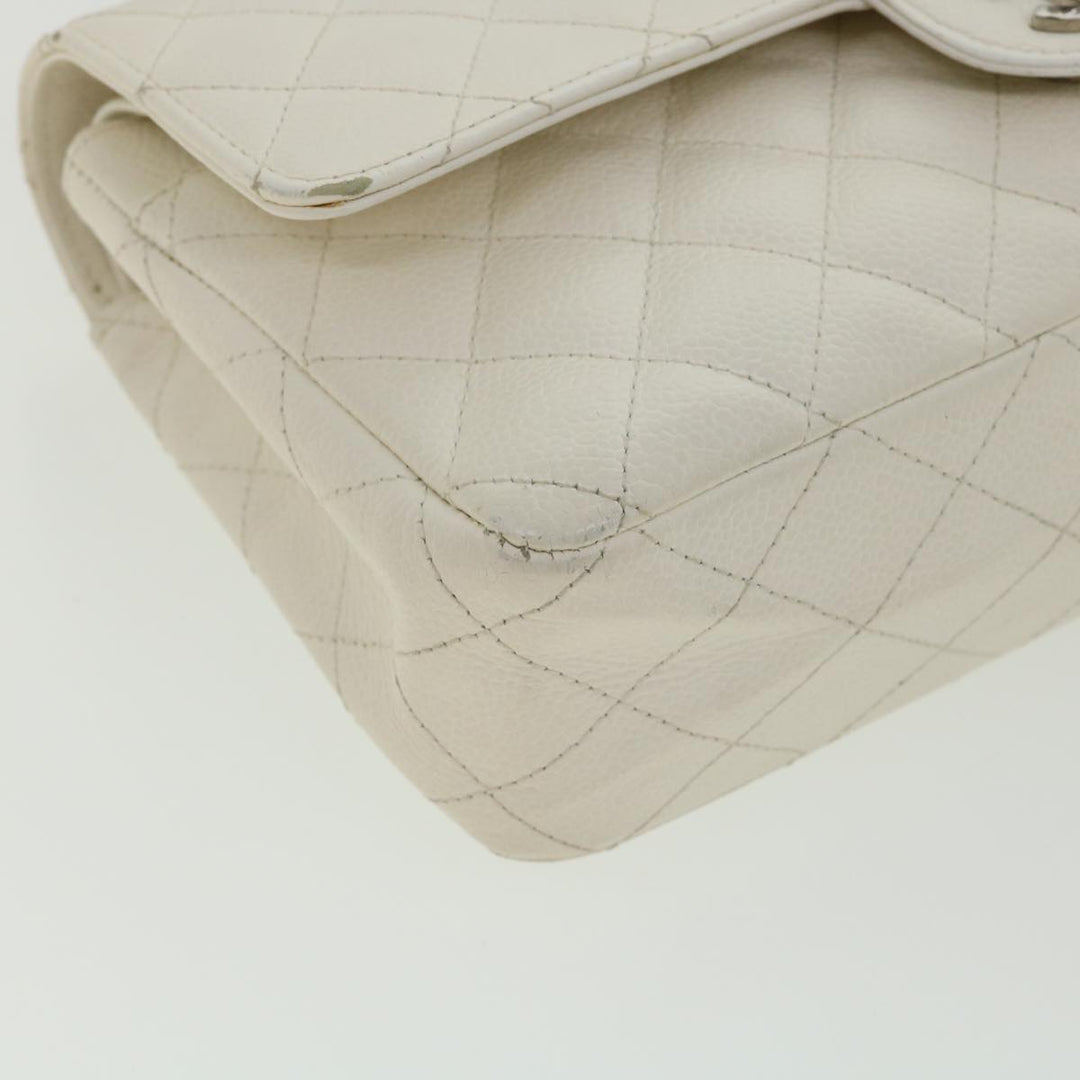 Chanel Matelasse Double New Chain Shoulder Bag Caviar Skin White CC Auth knn085