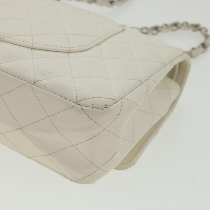 Chanel Matelasse Double New Chain Shoulder Bag Caviar Skin White CC Auth knn085