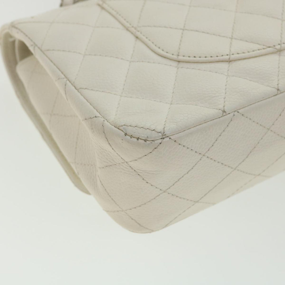 Chanel Matelasse Double New Chain Shoulder Bag Caviar Skin White CC Auth knn085
